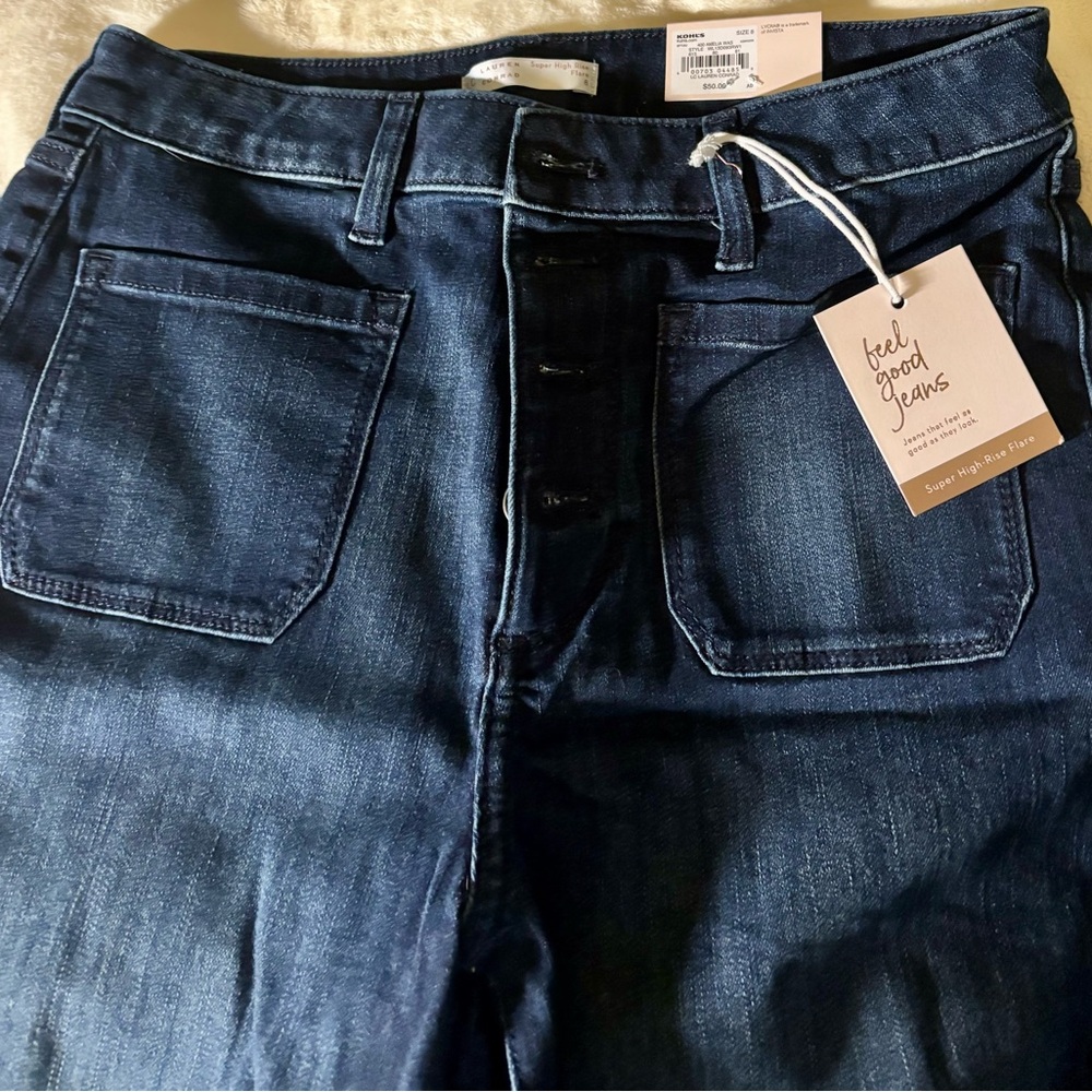 LC Lauren Conrad feel good jeans super High Rise flare Blue Jeans ( Button Fly)